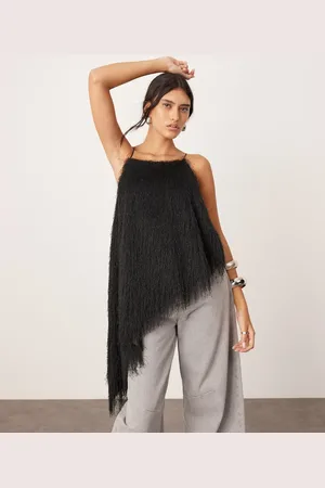 ASOS Textured fringe asymmetric top in