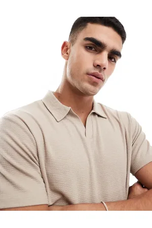 ASOS Standard fit heavyweight polo t-shirt with textured feel in stone
