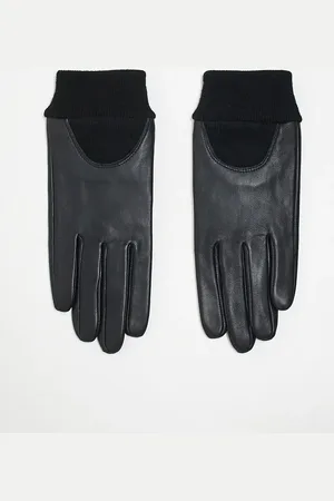 ASOS Leather gloves with rib cuff in