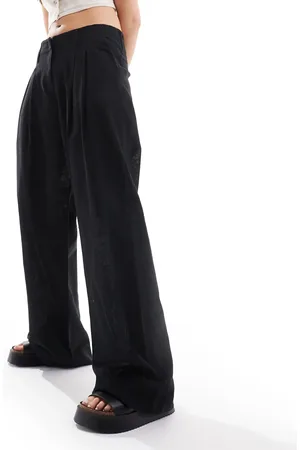 Monki Linen tailored wide leg trousers in