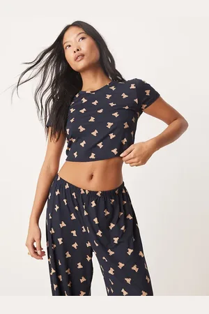 Urban Threads Petite poly t-shirt and trouser pyjama set in teddy bear print
