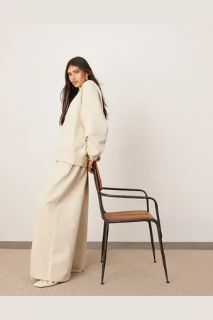 ASOS Premium oversized heavy weight wide leg jogger with seam detail in oat