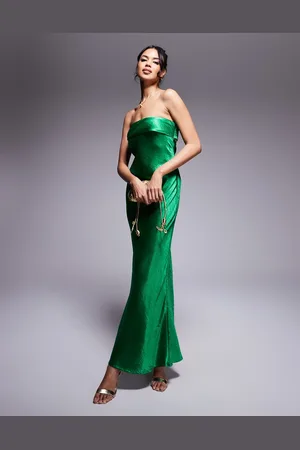 In The Style X Perrie Sian exclusive bandeau liquid satin midi dress in emerald
