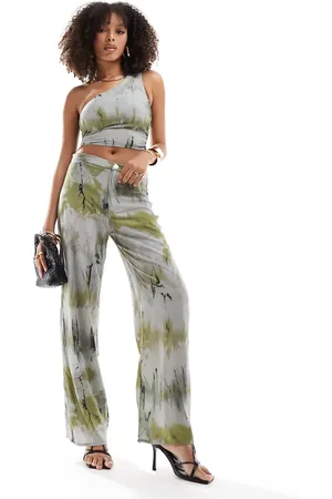 Pull&Bear Wide leg trouser co-ord in tie dye print