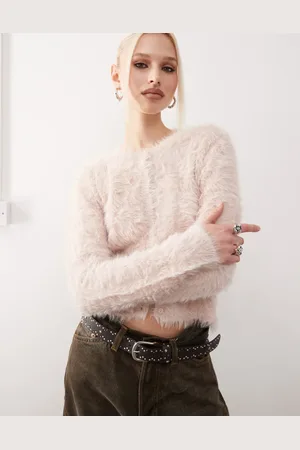 Monki Fluffy knitted cardigan in light dusty