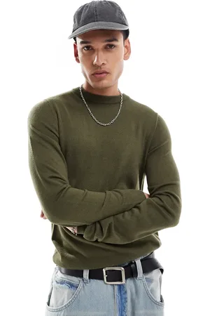 COLLUSION Soft knitted crew neck jumper in olive