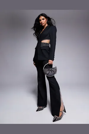 ASOS Co-ord flared trouser with diamante fringing in black