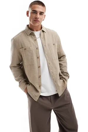 ASOS Overshirt in waffle in stone