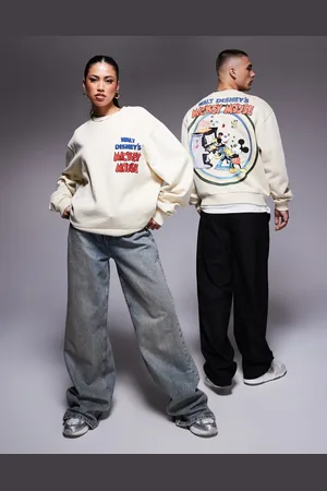 ASOS Disney unisex boxy oversized sweatshirt with Mickey Mouse & Minnie Mouse prints in marl