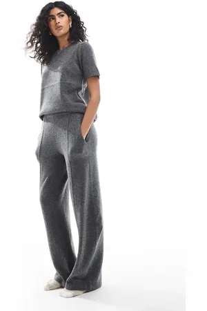 Pieces® Mix & match cozy knitted wide leg jogger co-ord in dark melange