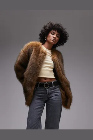Topshop Faux fur short collarless short coat in