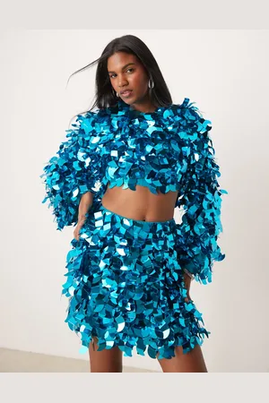ASOS Embellished 3D sequin long sleeve crop top co-ord in teal