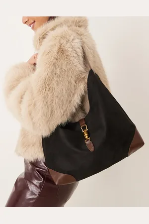 Glamorous Faux suede panelled shoulder tote bag in and tan