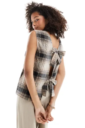 ASOS Open back tie detail tank in check