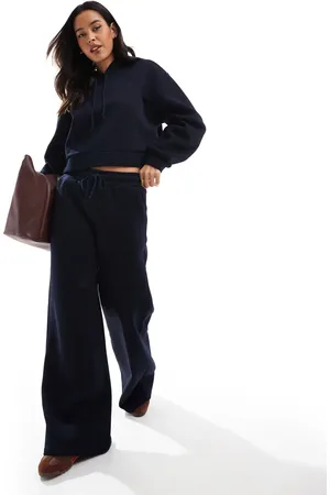 Miss Selfridge Heavy fleece lined wide leg jogger in indigo