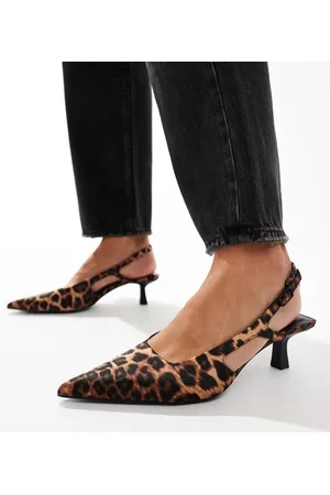 Stradivarius Wide Fit slingback heeled court shoe in leopard print