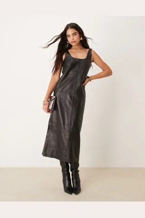 ASOS Soft leather scoop neck column midi dress in