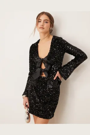 Gina Tricot Mix and match sequin top with tie-front bow detail and fluted sleeves in