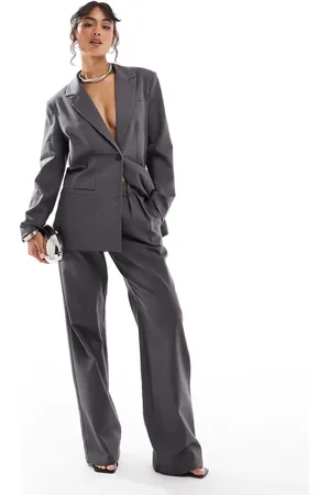 Pretty Lavish Pleated wide leg trouser co-ord in charcoal