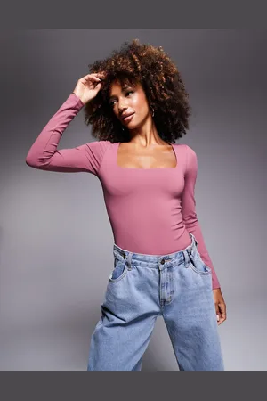 ASOS Premium sculpting square neck long sleeve bodysuit in mauve