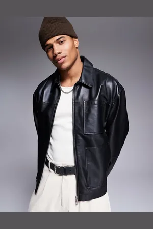 ASOS Premium real leather oversized harrington jacket in