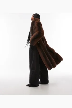 Topshop Faux fur long line coat in stripe