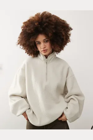 Weekday Carro half zip borg sweatshirt in off