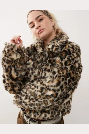 COLLUSION Leopard print faux fur trucker jacket in