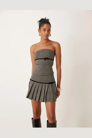 ASOS Co-ord ribbon detail pleated mini skirt in check
