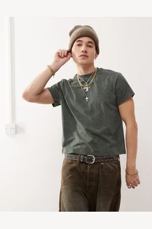 Reclaimed Slim crop boxy t-shirt in khaki