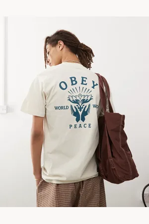 Obey Lotus with hands graphic t-shirt in beige