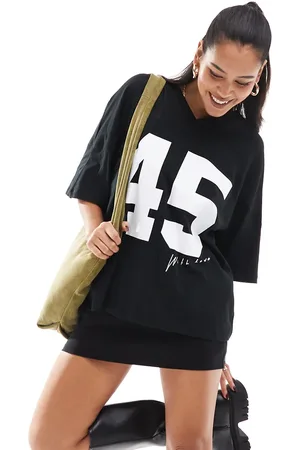 Stradivarius Graphic oversized v neck t -shirt in