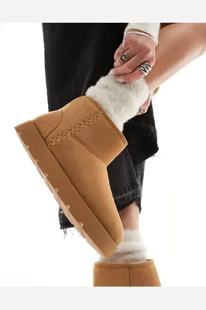 Pull&Bear Cosy platform ankle boot in chestnut