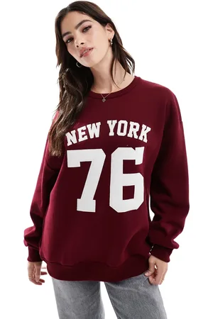 Stradivarius NY slogan sweatshirt in burgundy