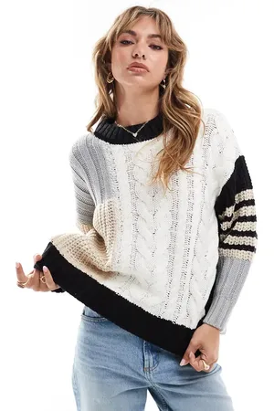 Brave Soul Multi colour chunky knit patchwork jumper