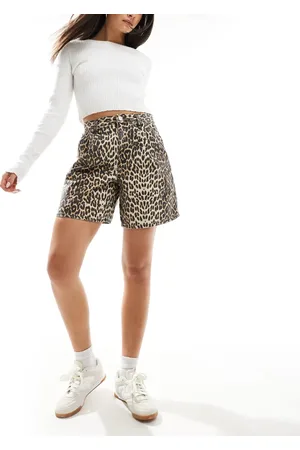 River Island Tailored denim shorts in leopard print
