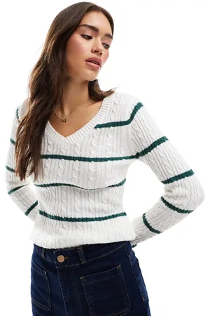 Hollister Icon v neck knitted jumper in stripe
