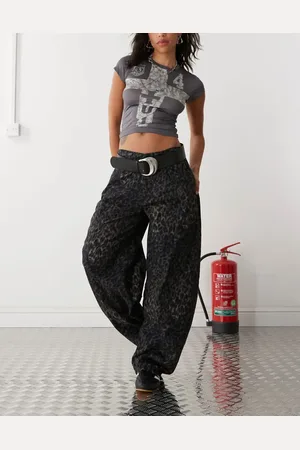 Reclaimed Dark leopard print barrel leg trouser