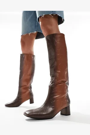 Public Desire Tamira block heel knee boots in ombre croc