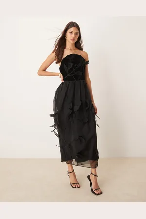 ASOS Floral applique velvet bandeau with organza midi dress in