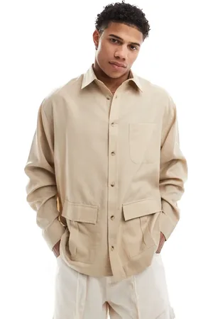 ASOS Oversized square collar shirt with cargo pockets in beige