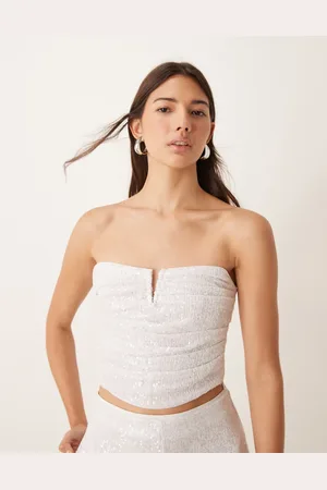 ASOS Co-ord ruched sequin bandeau with trim detail in