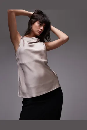 MANGO Drape neck silk top in