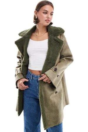 ONLY Borg aviator coat in olive