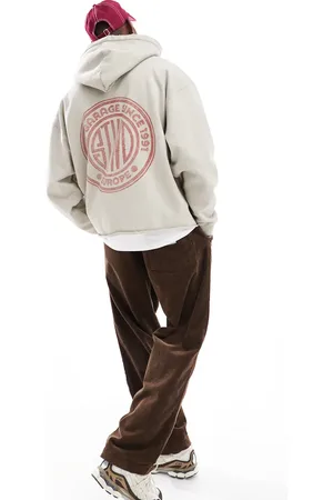 Pull&Bear Raw hem STWD garage printed hoodie in washed