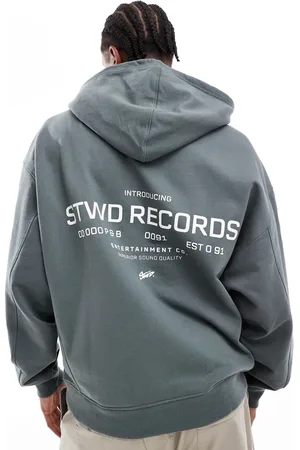 Pull&Bear Oversized STWD records back printed hoodie in washed