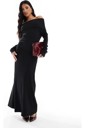 ASOS Ribbed long sleeve bardot maxi dress in