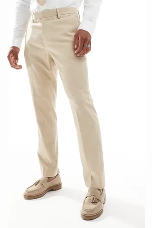 ASOS Wedding slim suit trousers with linen in stone