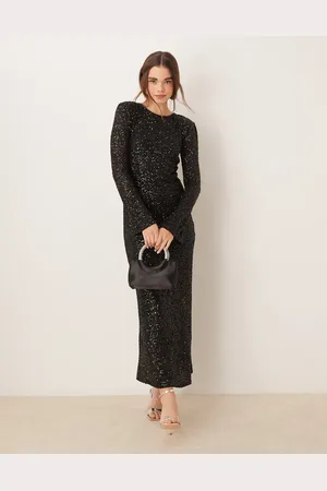 Gina Tricot Fluted sleeve sequin maxi dress with open back in