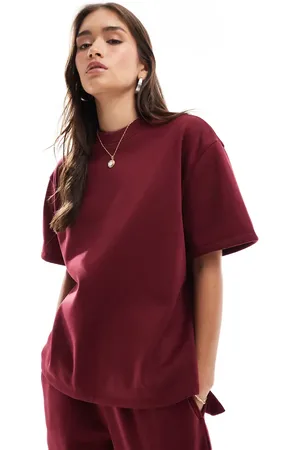 ASOS Oversized sweat t-shirt co-ord in burgundy